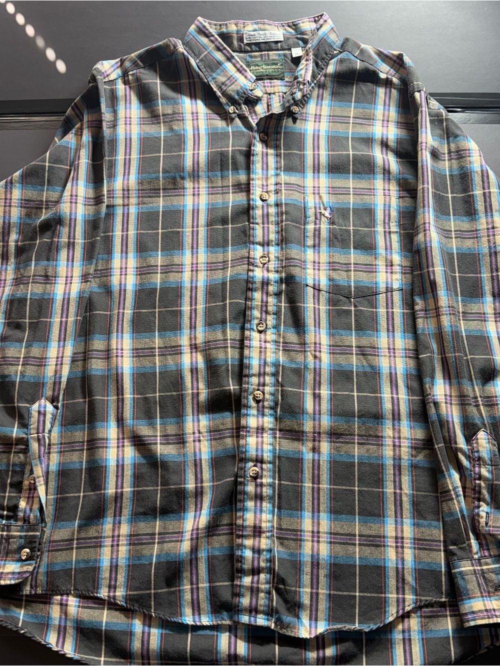 Vintage Flying Scotsman Mens XL Plaid Button Down Shirt USA Duck Logo